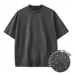 Unisex Vintage Oversized Cotton Tee - Casual Summer O - Neck Short Sleeve Top - XS (Black)