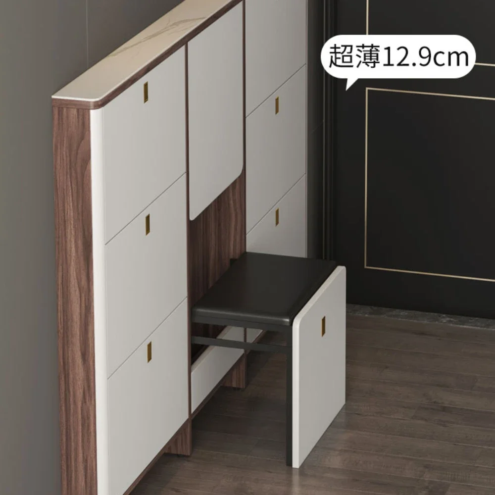 

Ultra-Thin Shoe Cabinet 10cm12 Solid Wood Home Doorway Hot Modern Tilting Stool Integrated
