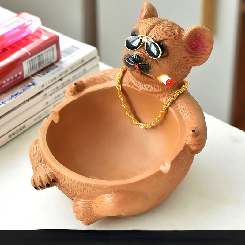 Creative Ashtray Anti-flying Ash Household Large Capacity Cute Cartoon Dog Resin Ashtray Home Decoration for Boyfriend Gift
