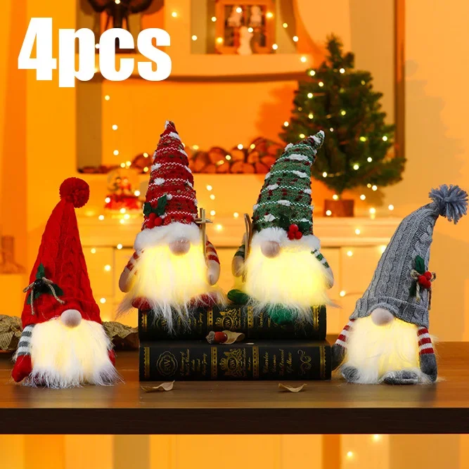 thumbnail image 1 of 1 ~ 4 piezas 2024 Muñeco de Navidad Elfo Gnomo de punto con luz de noche LED Decoraciones navideñas para el hogar Navidad Año Nuevo 2025 Regalo, 1 of 5