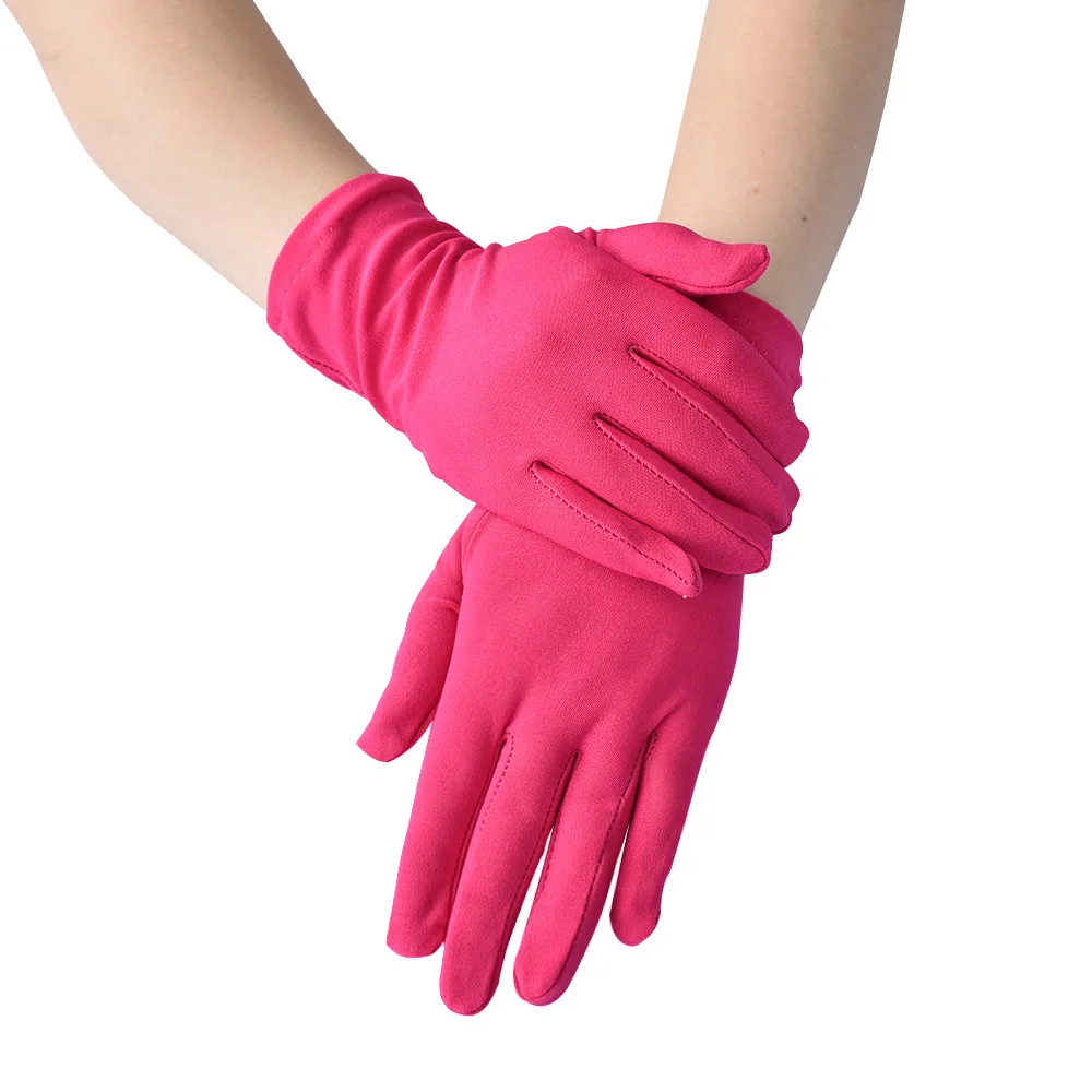 Wedding Dress Gloves Pink Stretch Spandex Green Black Yellow Women Dance Party Wedding Gloves Full Finger Guantes Boda