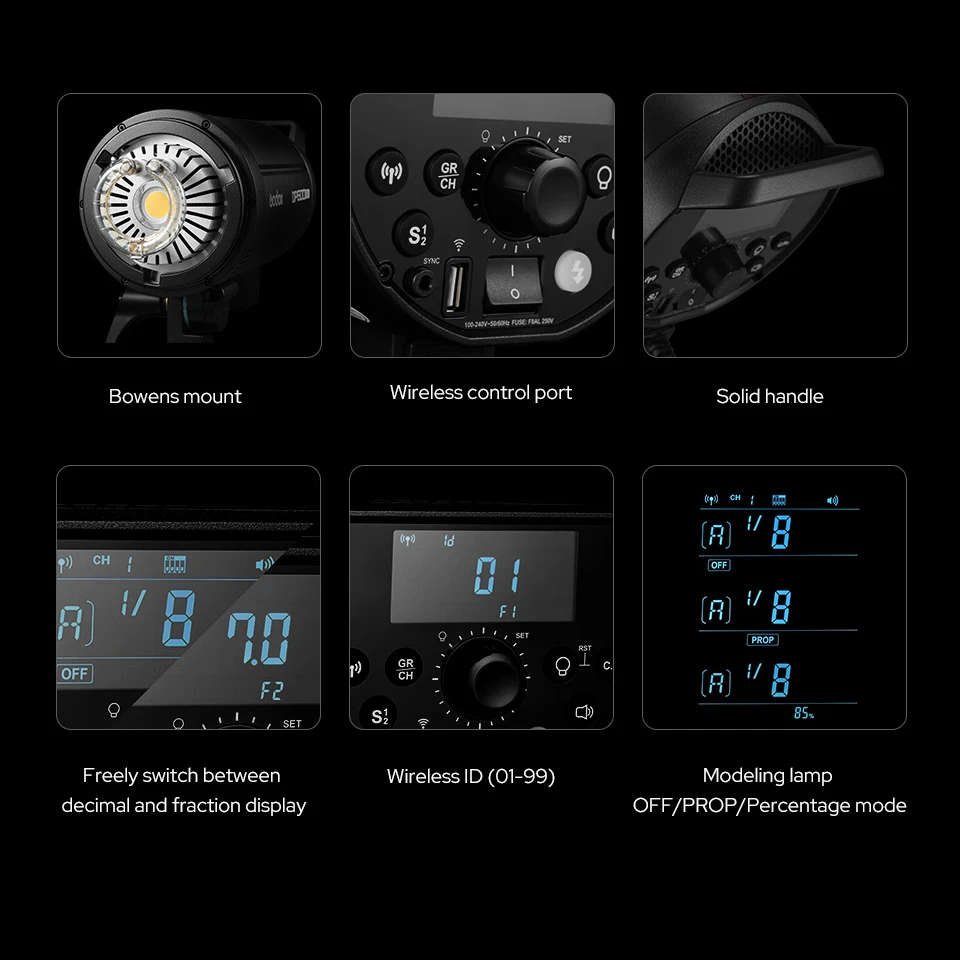 Godox DP800III-V 800ws 재활용 시간 0.1-1.0초 비디오 플래시 조명 스마트폰으로 제어 가능