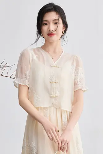SENTUBILA 2026 Chinese Style Suits Women's 2 Piece New Matching Sets Short Sleeved Tops Suspender Dress Summer Outfits 152ZC2797 - Image 2