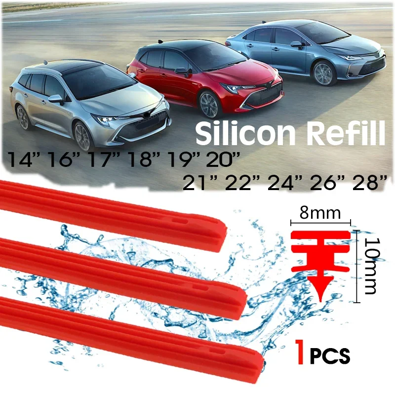 

1 PCS 8mm Car Wiper Blade RED Silica Gel Silicon Refill Strips for Hybrid Type Wiper Blade 14"16"17"18"19"20"21"22"24"26"28"