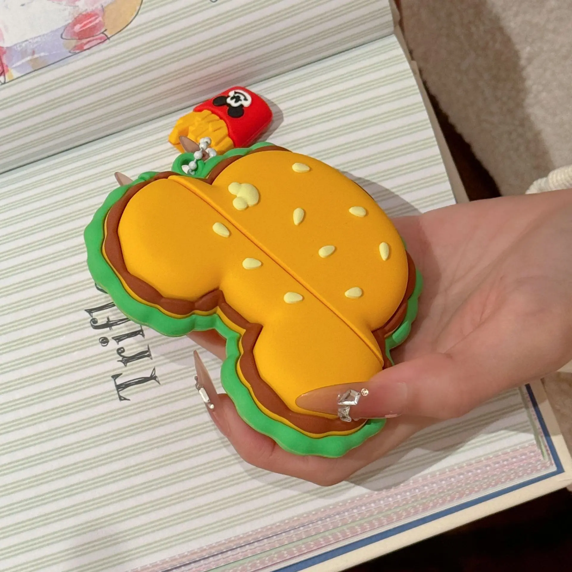 3D Mickey Hamburger For Airpods Case,Silicone Cartoon