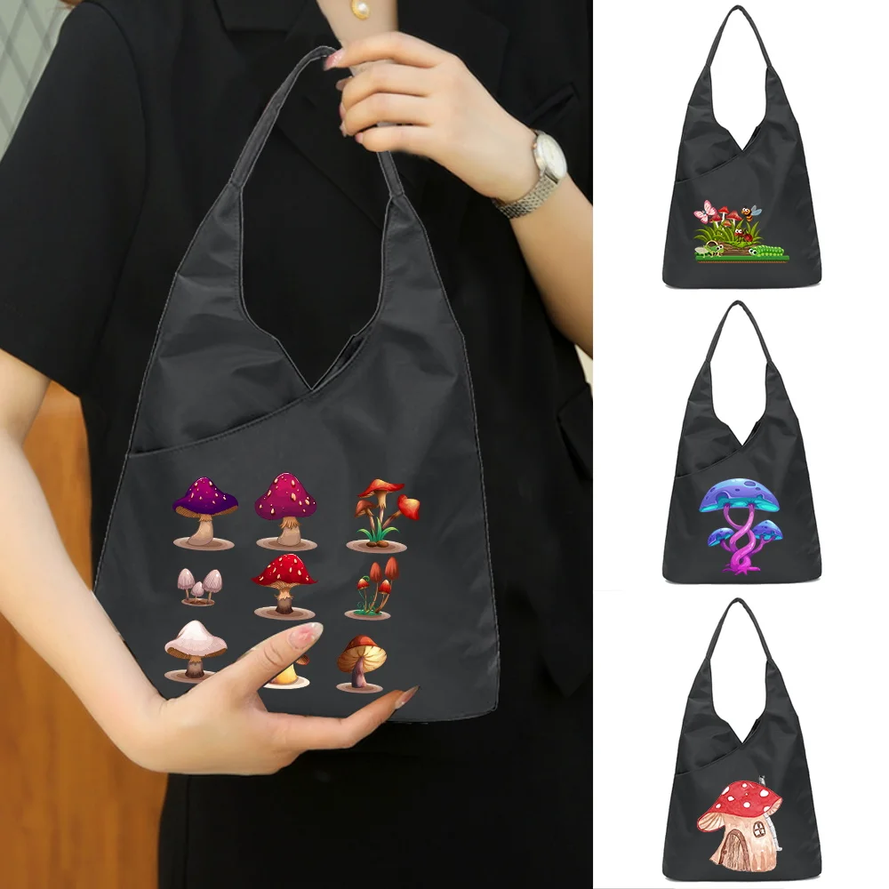 

Cute Mushroom Printing Handbags for Women Tote Bags Female Soft Environmental Storage Reusable Girls Small and Shopper Totes Bag