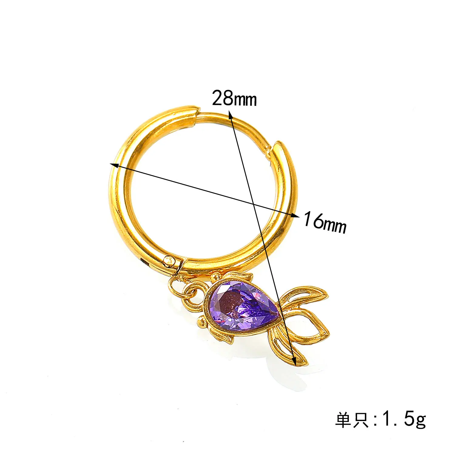 Cute Multi-color Zircon Goldfish Pendant Earrings Gold Plated Round Circle Hoop Earrings Stainless Steel Fashion Jewelry Aretes