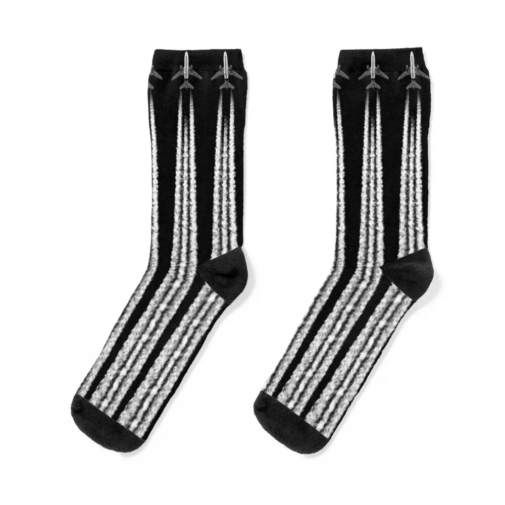 

PLANE WITH CONTRAILS TRAVEL Socks Soccer Non-slip Boy Socks Women's