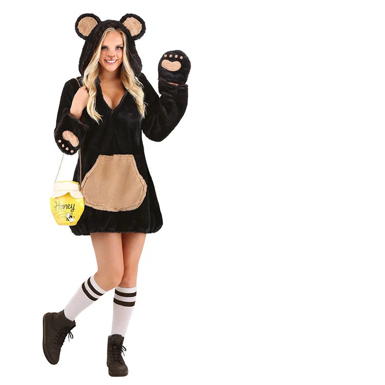 

Halloween Hoodie Brown Bear Onesies For Adults Women Sexy Bear Jumpsuit Flannel Cute Animal Cosplay Costume Fancy Dress