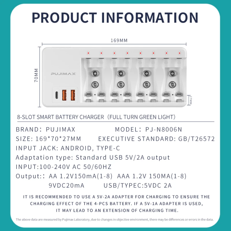 Versatile 8-Slot Fast Charging Station with Safety Features