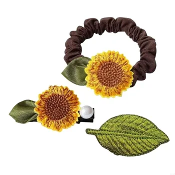 2Pcs Fashionable Hair Tie With Elasticity Design Floral Hair Clip Suitable For Sports And Casual Wear