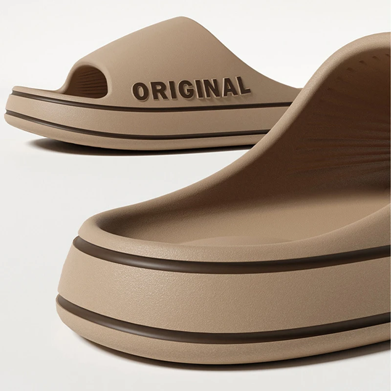 Feslishoet Women Letter Slippers Beach Slides Solid Color Mens Thick Sole Indoor Bathroom Anti Slip Shoes Summer Couple Sandals — view 6