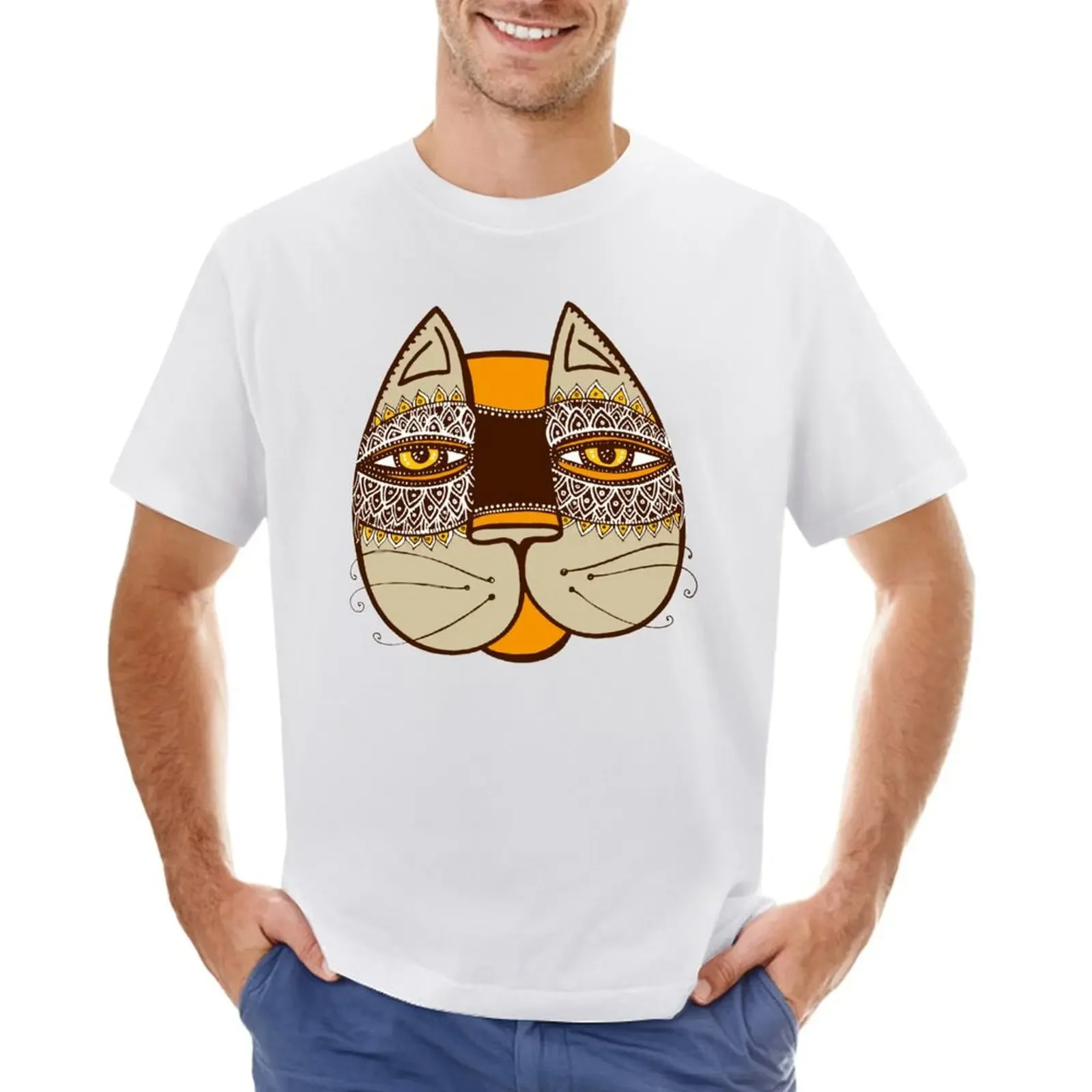 

cat tribal face color T-shirt customs design your own customs men clothes