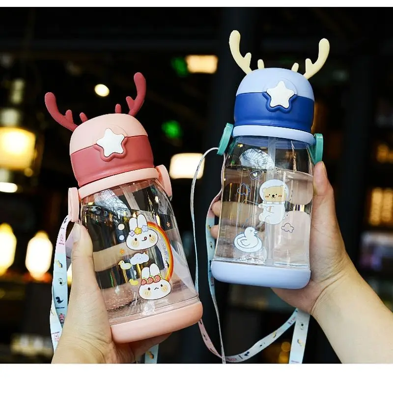 Water Bottle Cartoon Animal Baby Water Bottle With Straw Girls Kids Large Portable Travel For Boy Girl