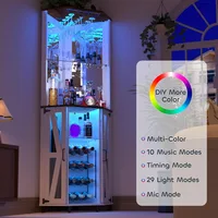 68.9“ Tall Corner Bar Cabinet, Wine Bar with LED Light and Mirror, Farmhouse Liquor Cabinet with Adjustable Shelf.Customized 4