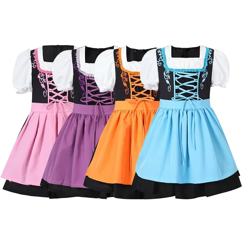 Cosplay Costume Kids Girls Dress Halloween Dress Outfit Children Kids Girls Oktoberfest Dirndl Dress Bavarian Peasant Waitress Beer Maid Costume Cosplay Carnival Halloween Party