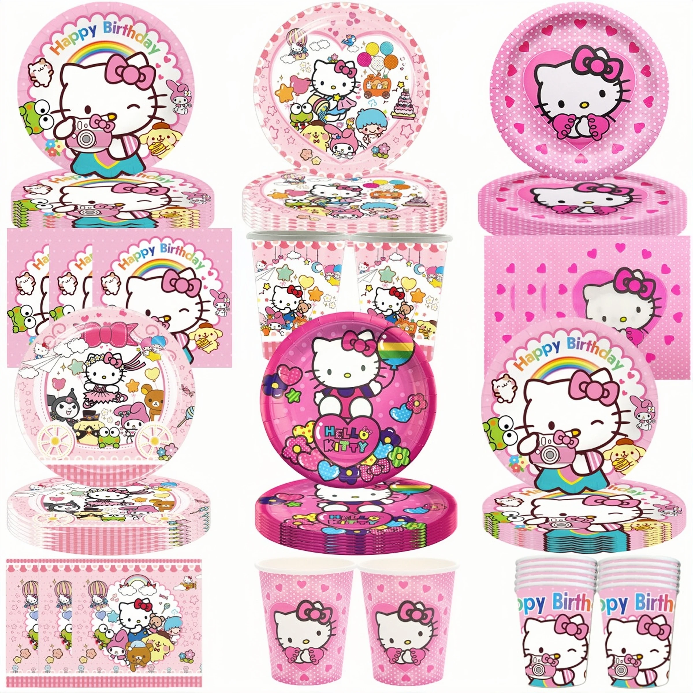 Hello Kitty Birthday Party Decoration Disposable Tableware Cup Plate Tablecloth Napkin Balloons Baby Shower Girls Party Supplies rose gold party tableware disposable tableware paper plate cup napkin cutlery tablecloth wedding birthday party bachelor party