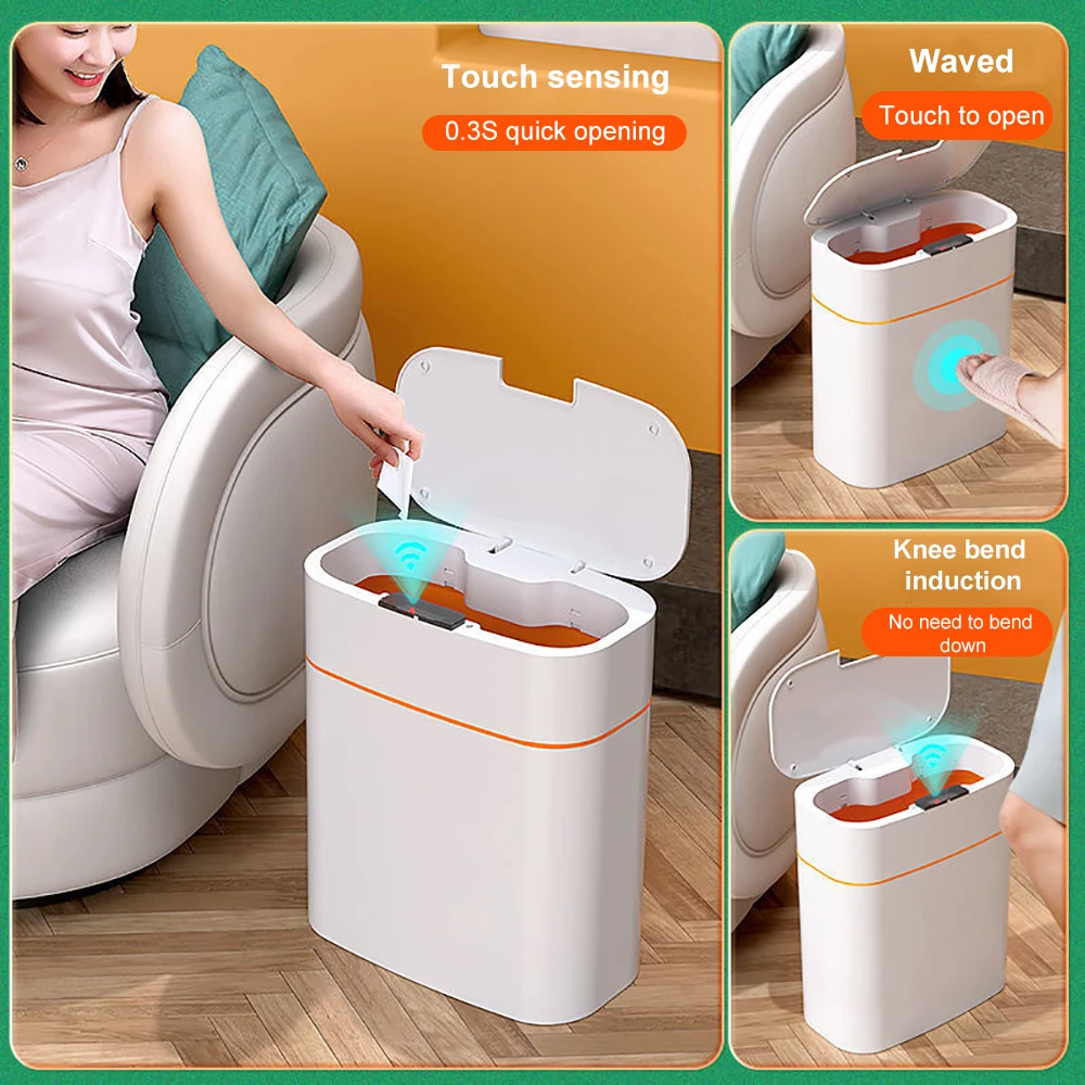 13/16L Smart Trash Can with Garbage Bags Paper Basket for Kitchen