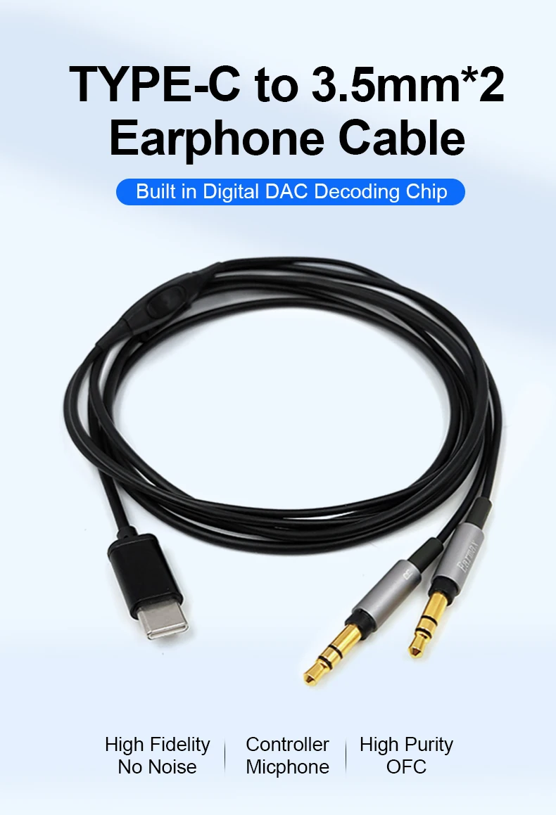 For HIFIMAN SONY HE6se HE560 HE400se HE1000se MDR-Z7 Z1R D7100 D7200 Replaceable Earphones TYPEC to Double 3.5mm Upgrade Cable