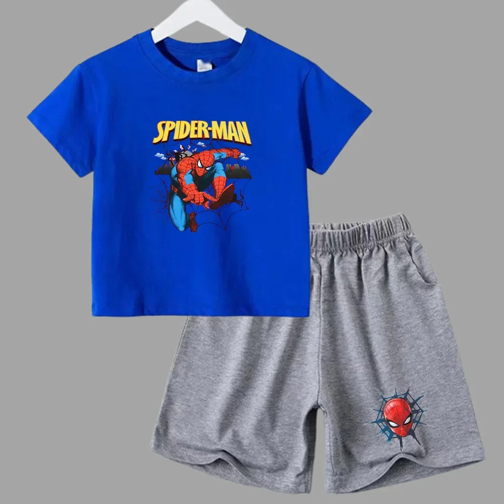 thumbnail image 1 of Conjunto de 2 piezas de camiseta y pantalones cortos deportivos para niños de Marvel Spider-Man, conjunto de verano para bebés de 3 a 12 años, ropa de marca de dibujos animados para niños, 1 of 5