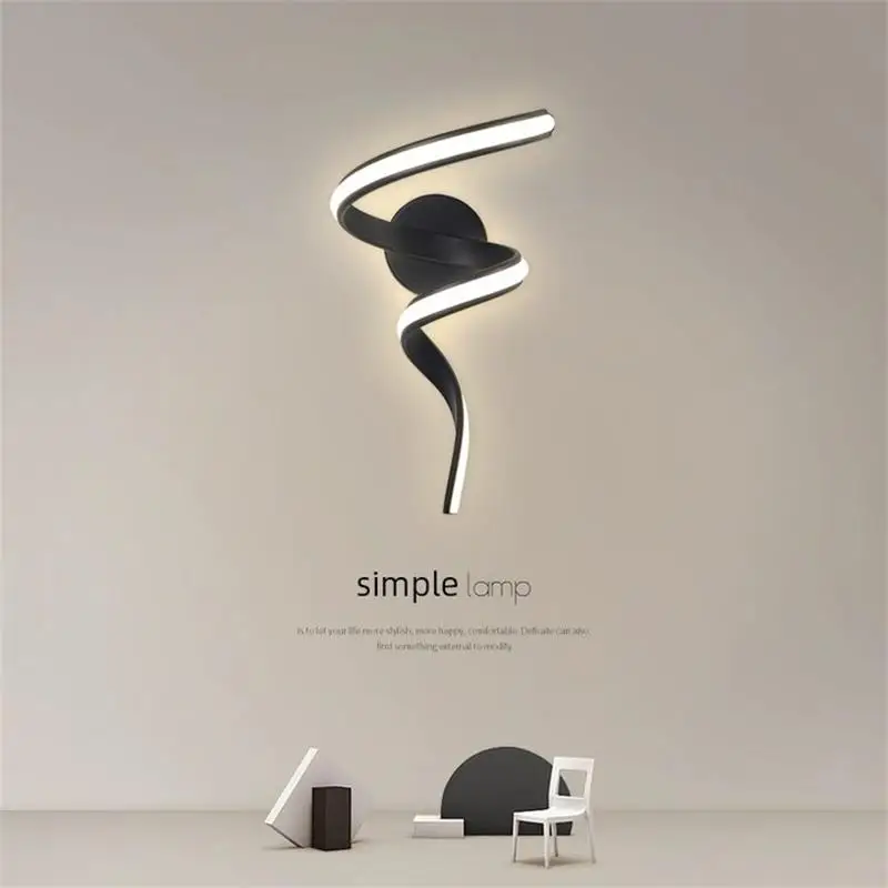 현대 LED 벽 램프 미니멀리스트 나선형 벽 조명 곡선 홈 장식 고정 장치 표면 마운트 아트 Led 벽 Sconce 침실 발코니