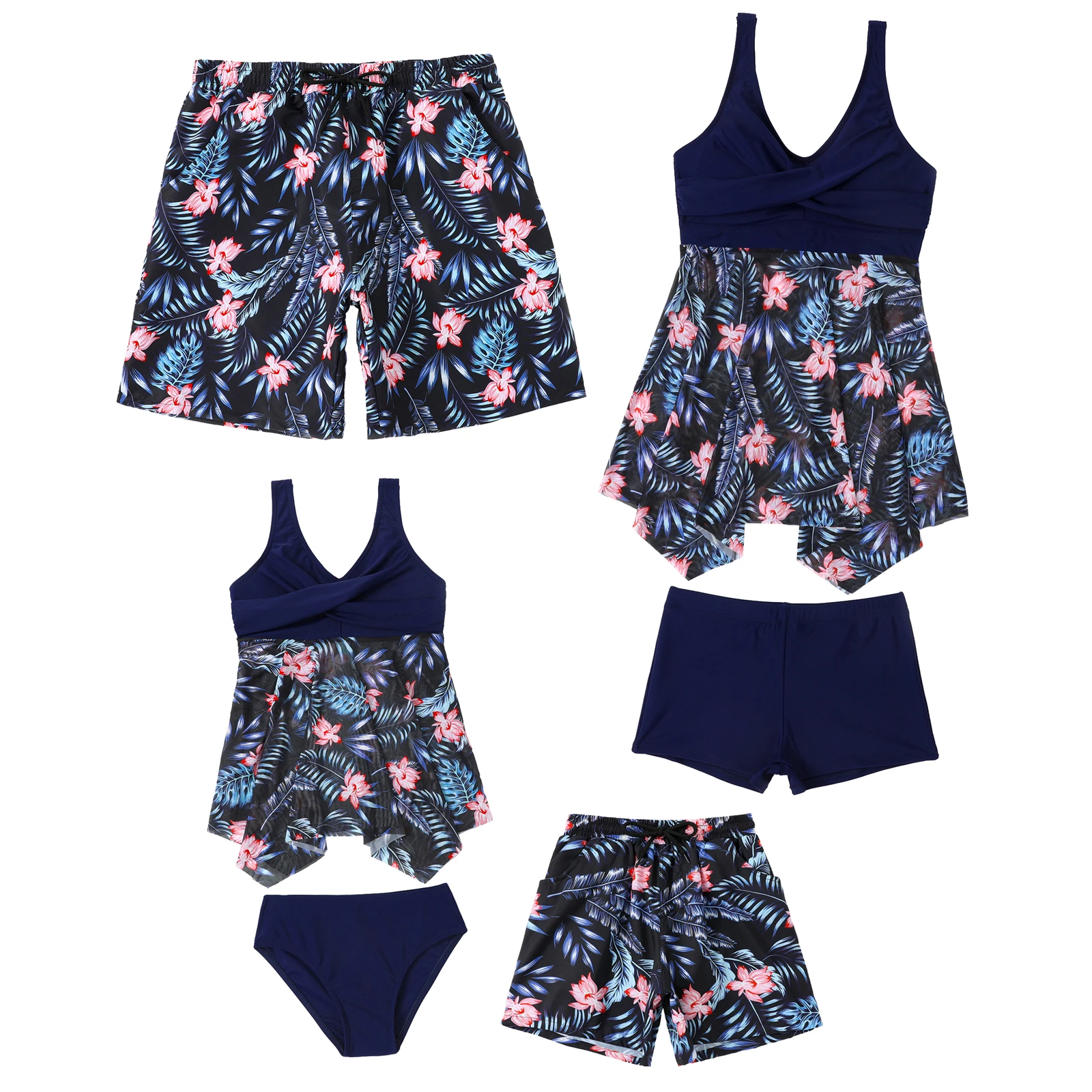 Big Size Family Matching Swimwear Floral Mother Daughter Father Son ...
