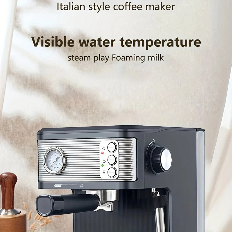 Coffee Maker Household Small Semi-automatic High-pressure Steam Milk Bubble Integrated Coffee Pot, Black 2