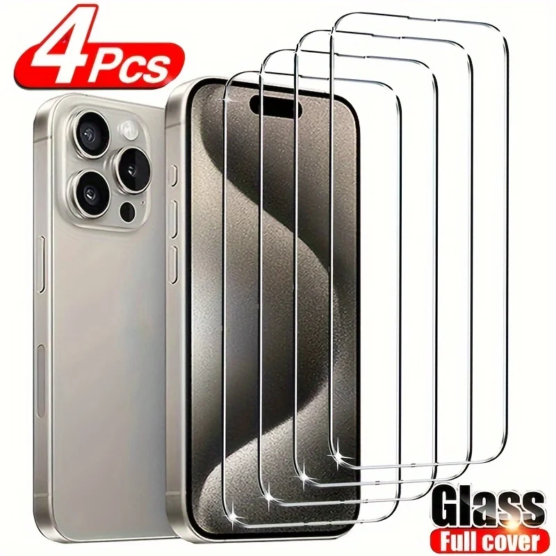 4 шт. HD захисне скло для екрану iPhone 17-11 Pro Max, 9H, захист від подряпин, сумісне з чохлами, ультрапрозоре
