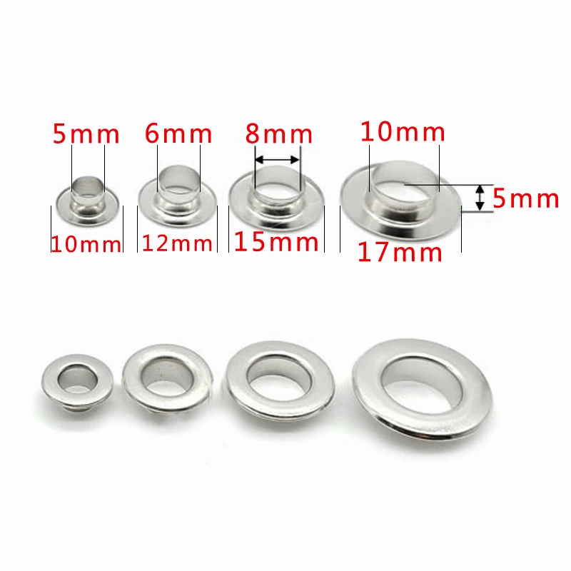 Stainless Steel Flat Eyelets Inside Diameter 5/6/8/10 mm Button Metal Shoe Eye Buckle Leather Rivets File Bag Rack Hollow Nail 2