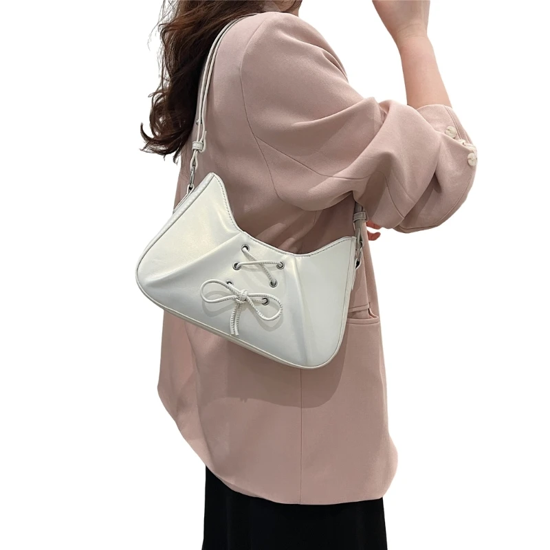 Women Dumplings Bag PU Leather Shoulder Bag Elegant Armpit Bag Pleated Handbag