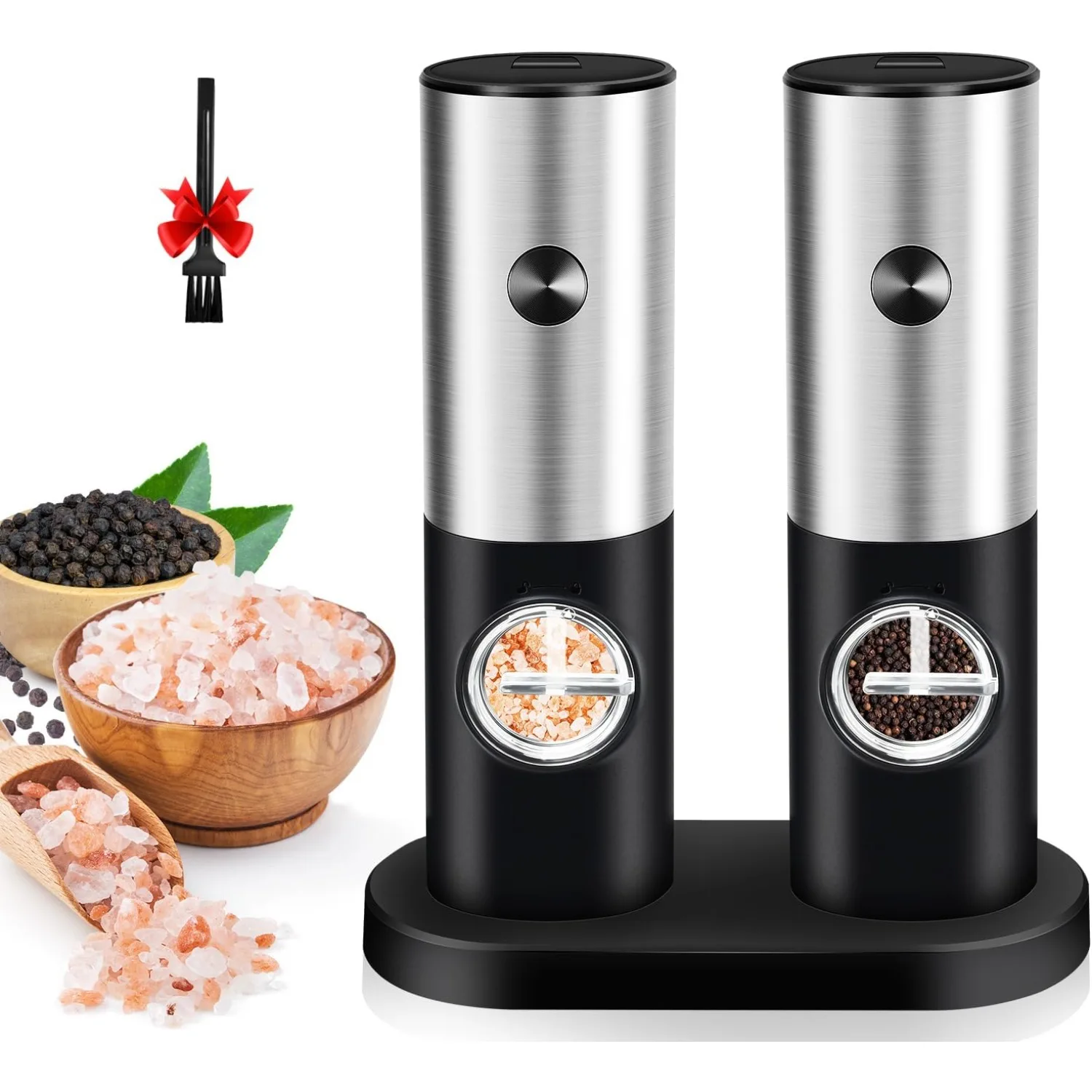 

Electric Salt Pepper and Spice Grinder Set:Battery Operated With LED Light Adjustable Coarseness Kitchen Tools 2PC/Set