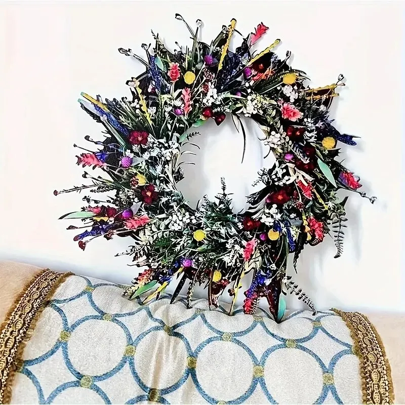 Metal Door and Window Wreath 1pc 12 Inch Door Wreath Outdoor Year round Metal Colorful Flower Front Front Wall garden art decor