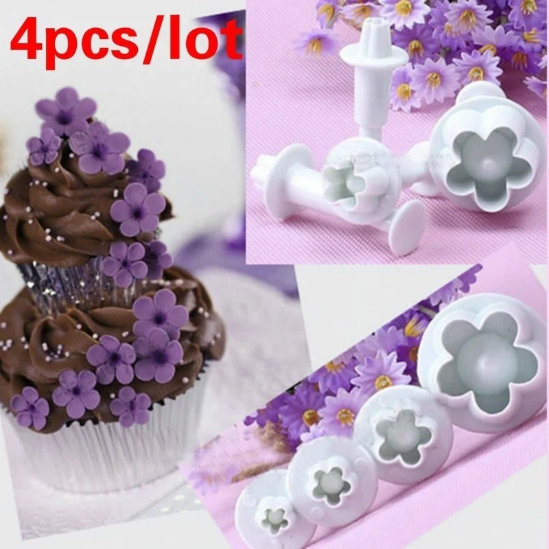 4Pcs/Set Plum Flower Plunger Fondant Mold Cutter Sugarcraft Cake Tools Decorating Christmas Convenience Small Tools Accessories
