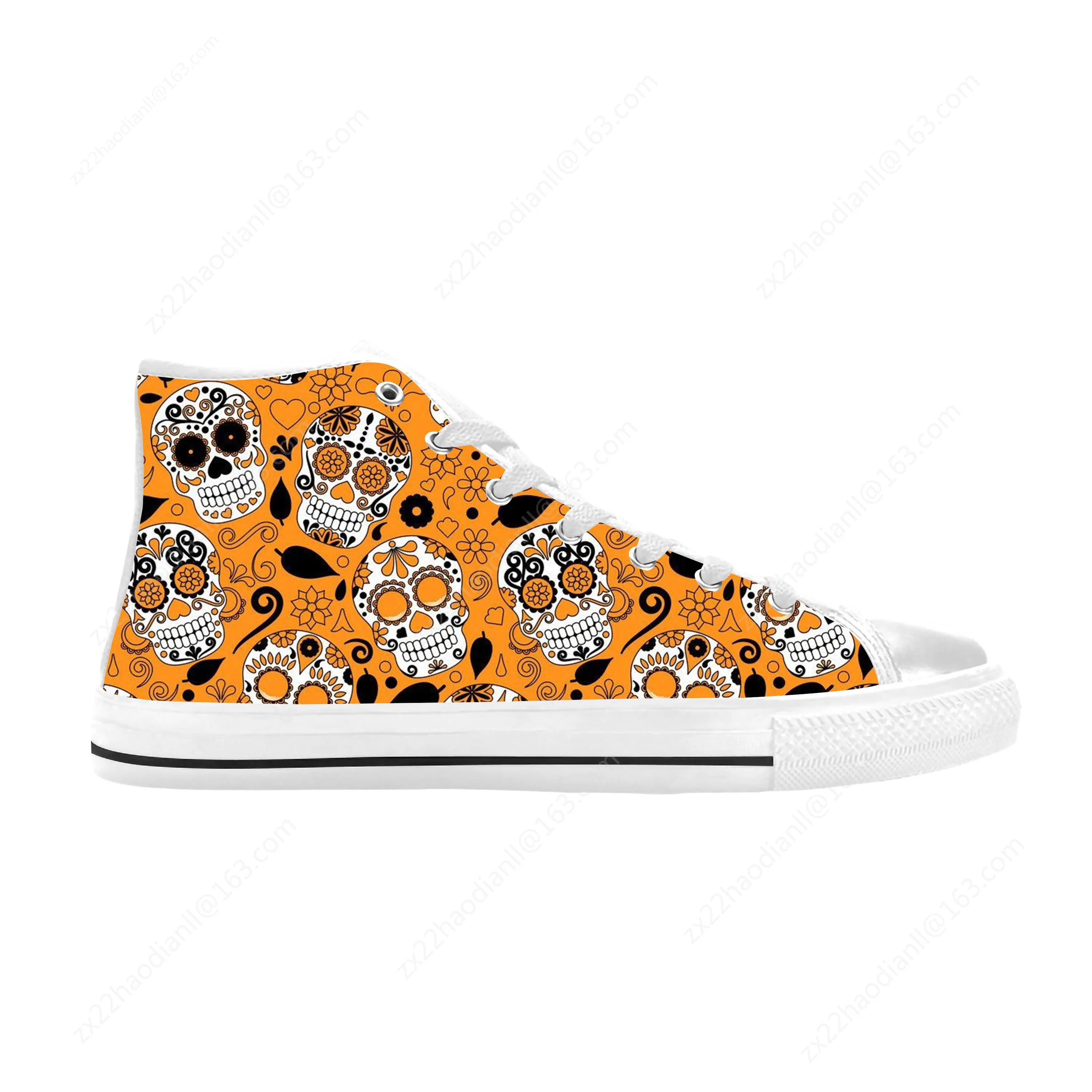 Sugar Skull All Souls Day Floral Skeleton Flowers Casual Cloth Shoes High Top Comfortable Breathable 3D Print Men Women Sneakers 2