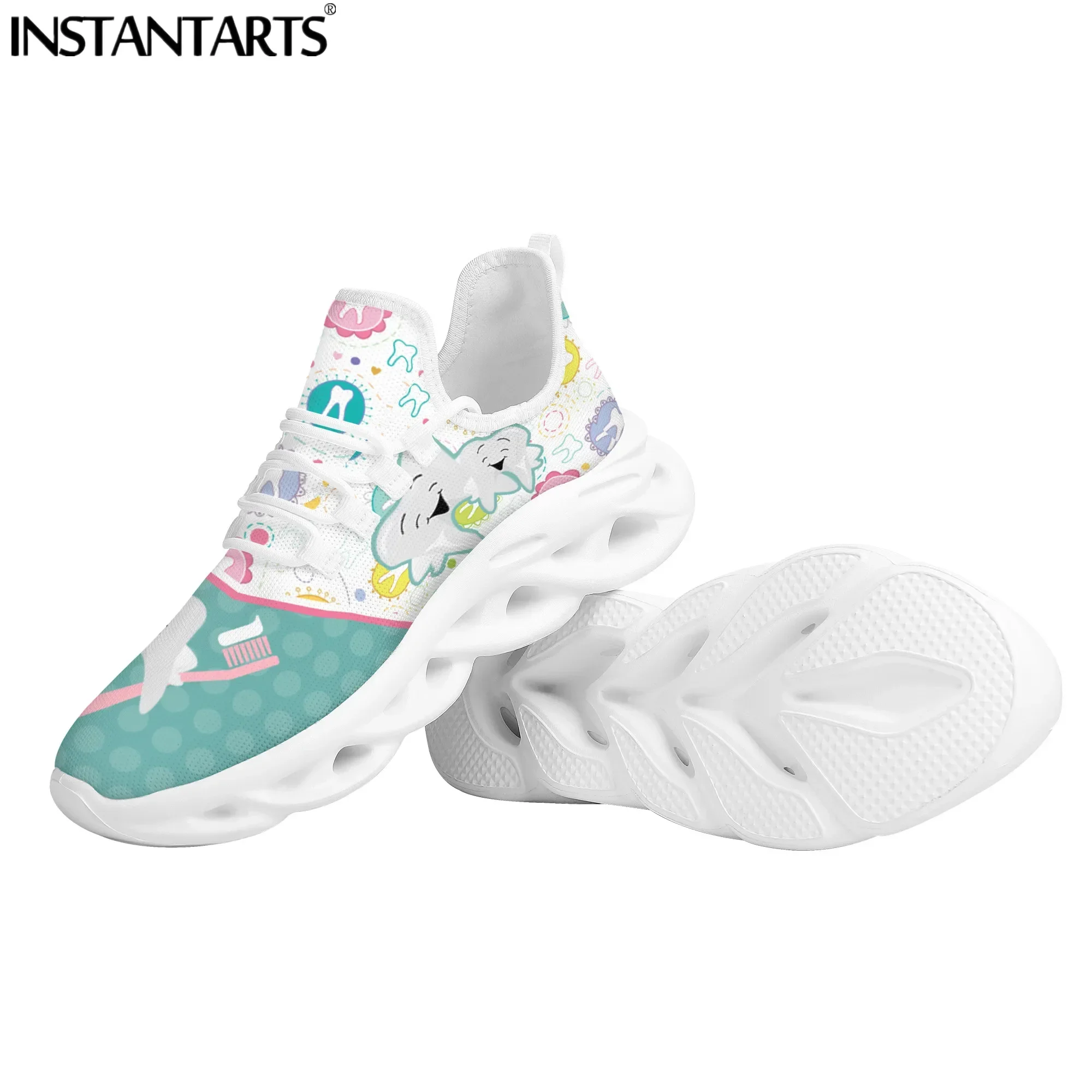 Women Flats Cartoon Dentisit Tooth Pattern Casual Shoes Breathable Mesh Female Sneakers Work Comfort Zapatos Mujer