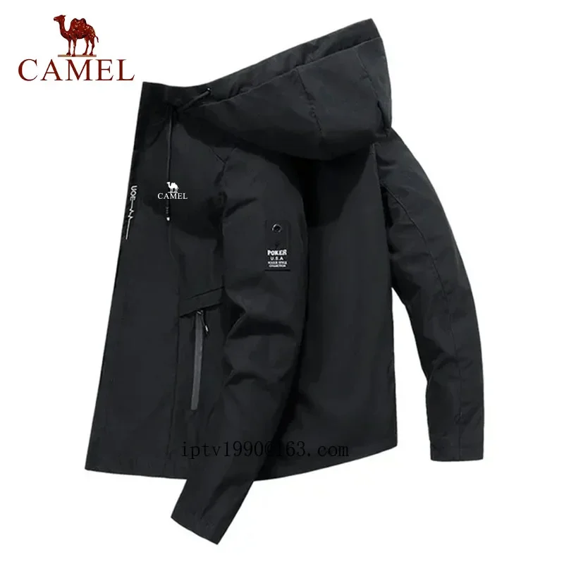 

CAMEL brand printed spring and autumn new men's high quality windproof outdoor sports windbreaker zipper casual hooded jacket