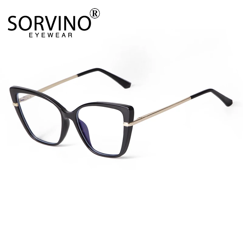 

SORVINO Trendy Vintage Eyeglasses Frame Women Eyewear Cat Eye Personalized Anti Blue Light Glasses Myopia Flat Lens Spring Legs