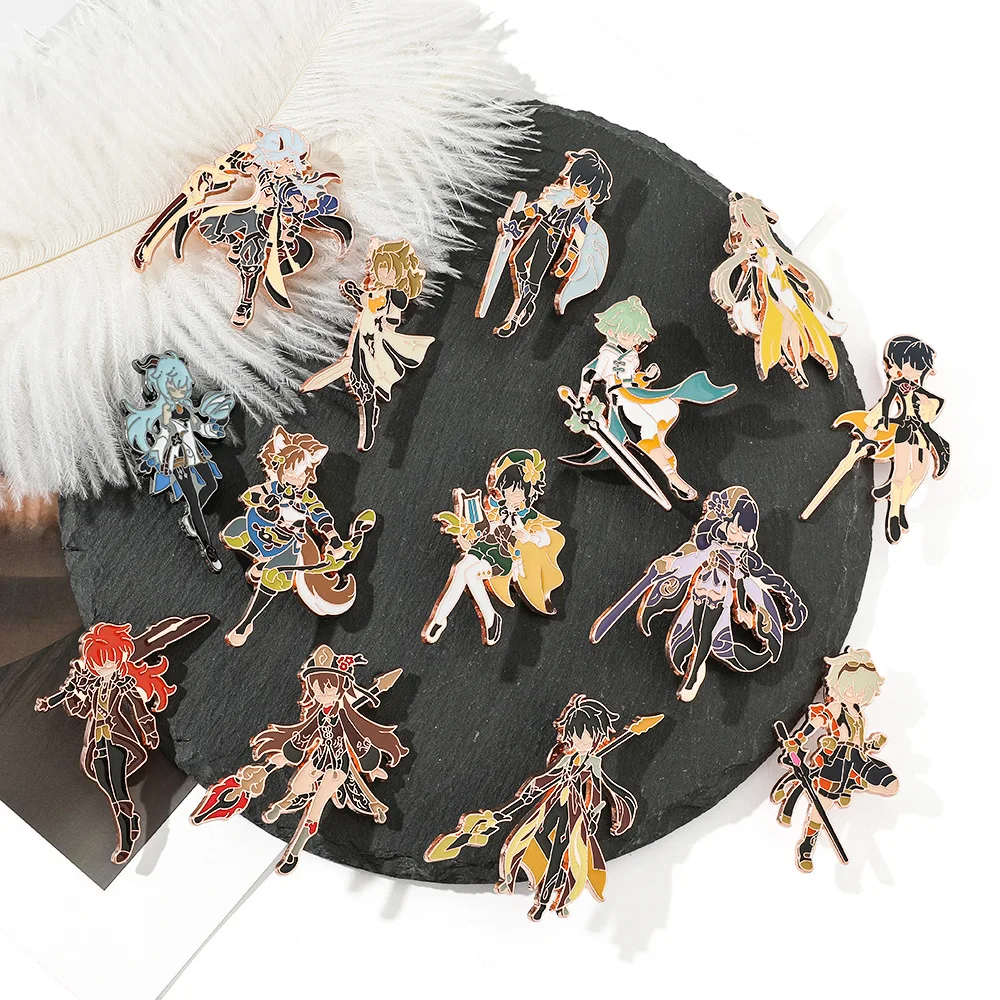 

Game Genshin Impact Brooch Character Action Model Metal Enamel Badge Clothing Backpack Lapel Pins Jewelry Accessories Gifts
