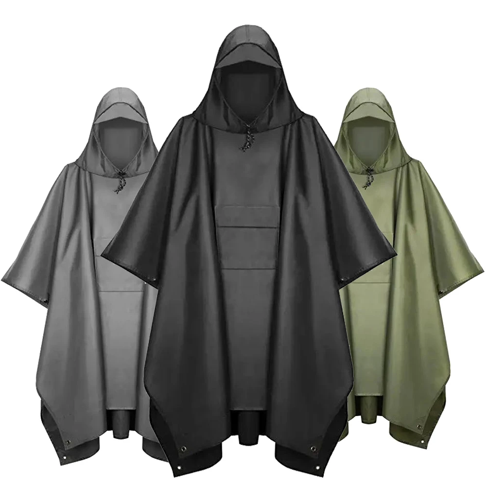 3 in 1 Outdoor Raincoat Hooded Sleeve Waterproof Rain Poncho Motorcycle Rain Cover Camping Hiking Travel Fishing Rainwear Suit