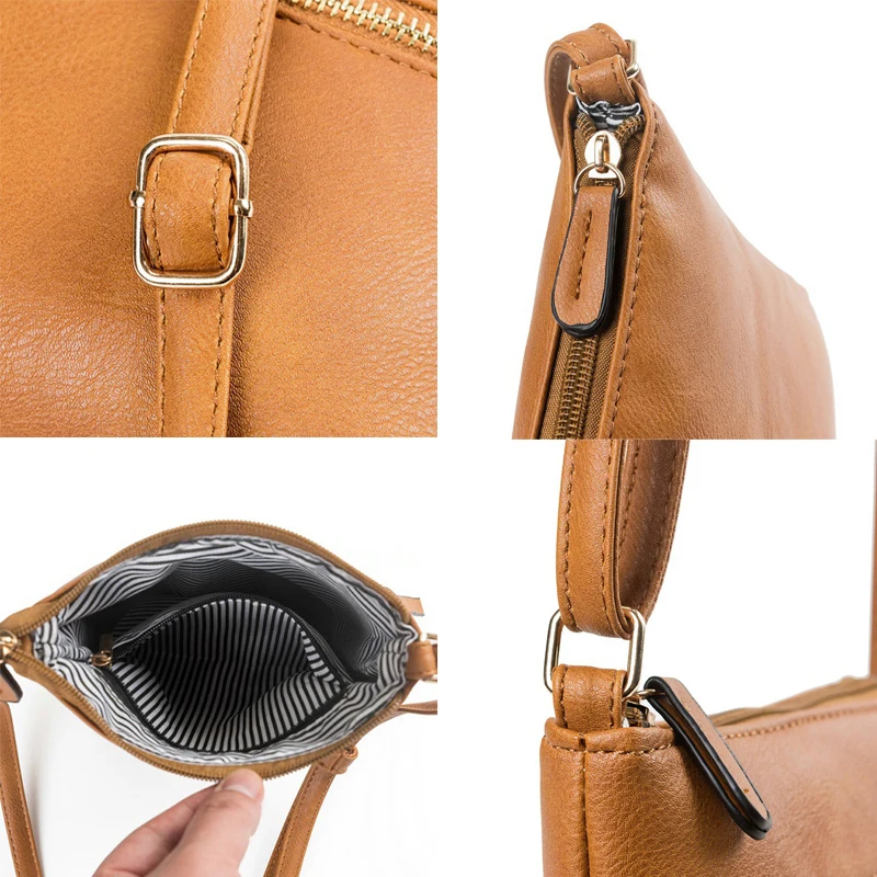 Ladies Crossbody PU Leather Leisure Pure Color Multifunctional Pocket Double Zipper Vertical Women's Bag Shoulder Bag