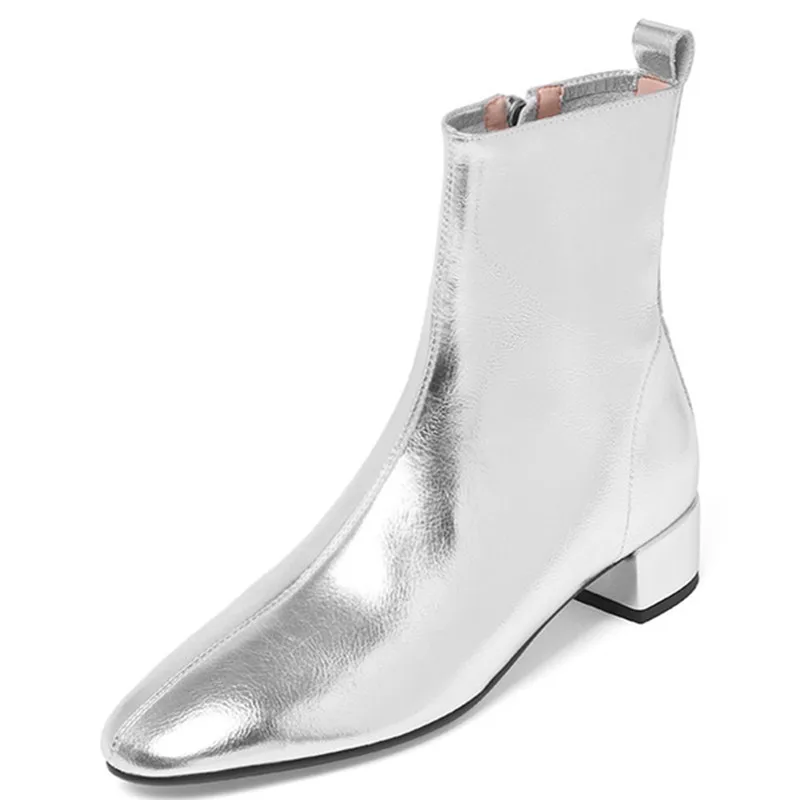 

Fashion Gold Silver Ankle Boots For Women Mirror Genuine Leather Autumn Winter Casual Low Heel Short Party Shoes Ladies Sexy