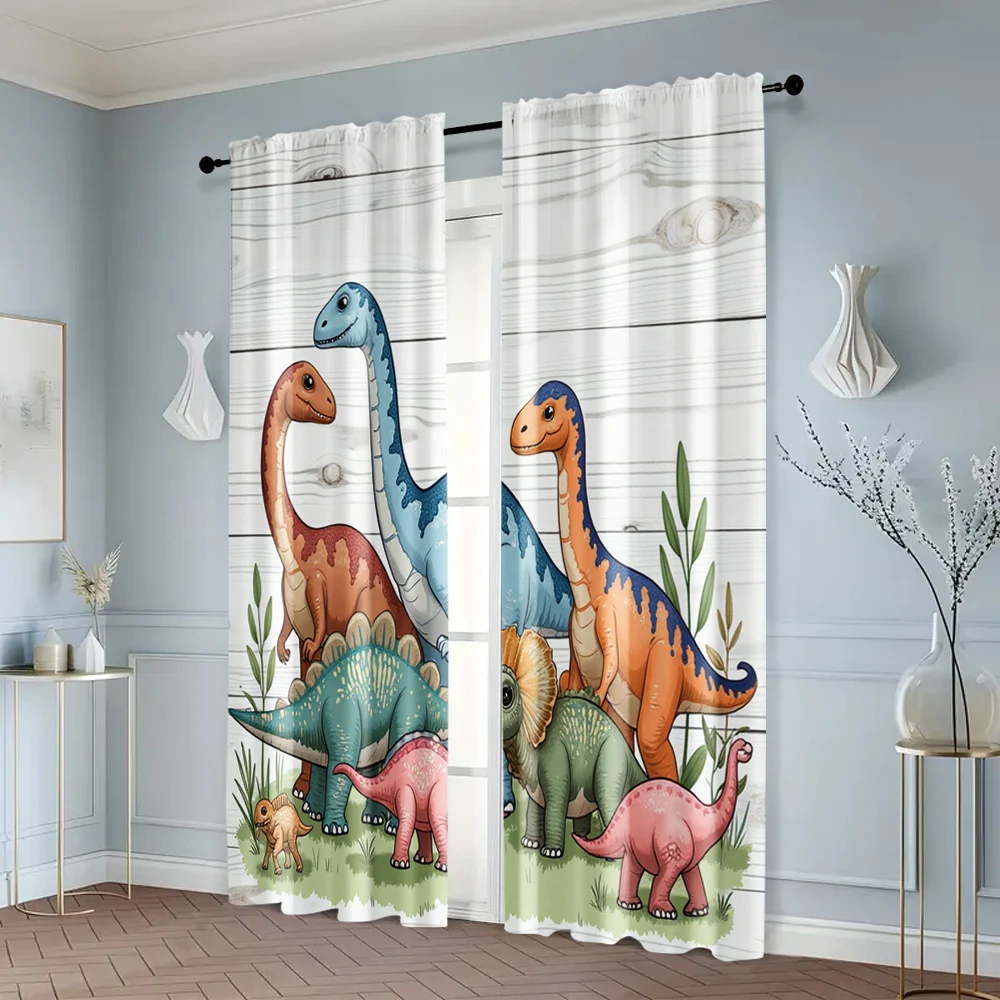 2pcs, Upscale Curtains retro dinosaur Durable Polyester (without rod) Stuff Clearance Use for Bedroom, Living Room, Office Decor 6