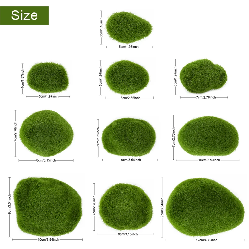 Green Artificial Moss Stone Decoration for Garden Fake Moss Ball Home/Office Wall Plant Panel Yard Paths Flower Pots Stone Decor garden decoration artificial moss rocks