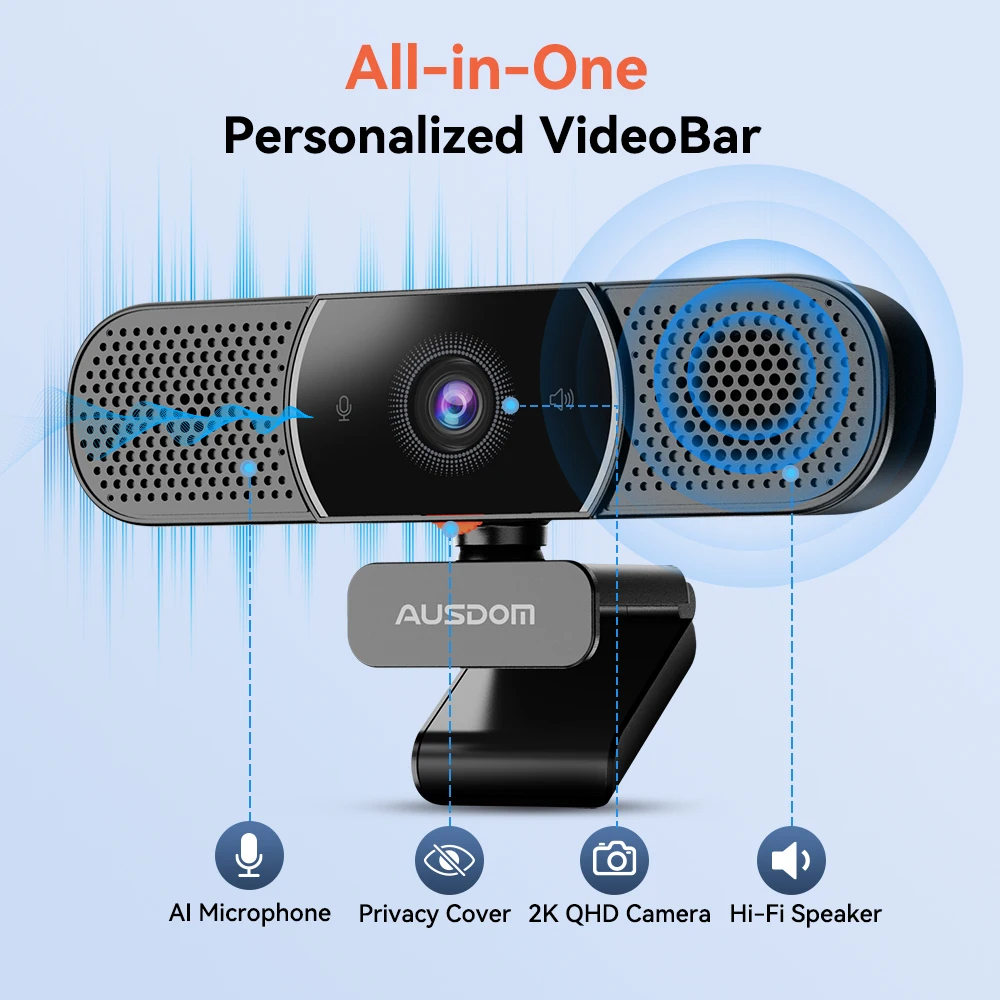 Capalook & Ausdom Aw616 Qhd 2k Hdr Webcam com Microfone de ia Capa de Privacidade Usb Câmera de Computador para Conferência - Imagem 3