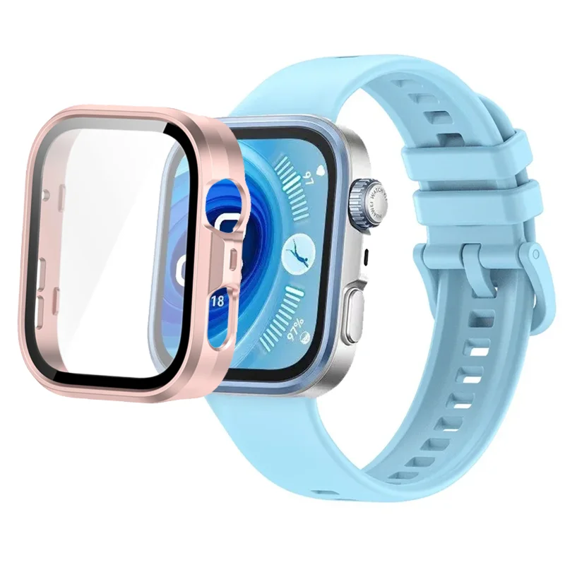 Breathable Silicone Strap with Protective Tempered Glass Screen and HD PC Case