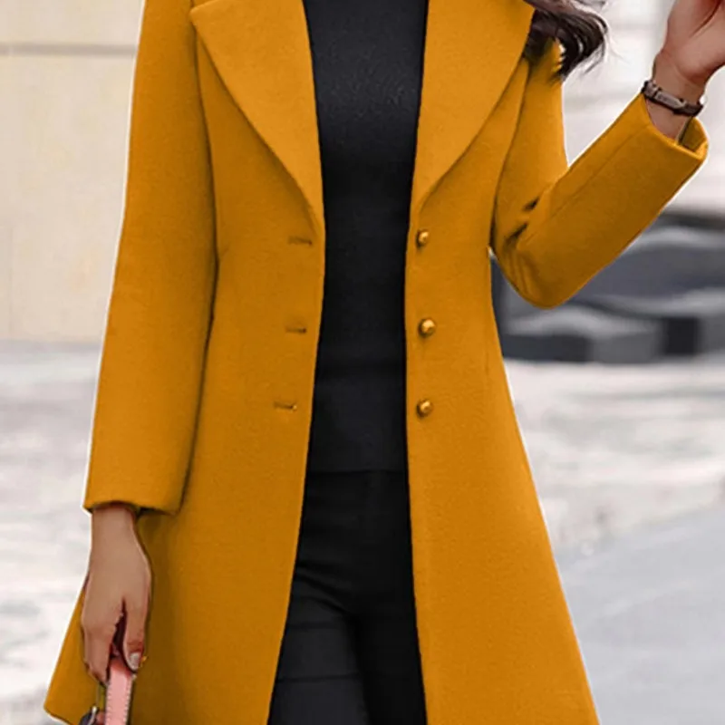 Autumn and Winter Women's Solid Color Loose Fit Spliced Long Sleeve Polo Button Woolen Cardigan Fashion Casual Commuter Coat