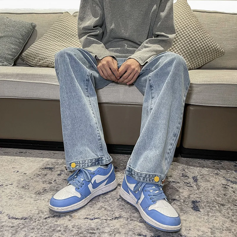 Spring Autumn 2022 Denim Jeans Men's Loose Straight Pants Chic Baggy Pants American Retro Casual Cowboy Students Wide-leg Pants