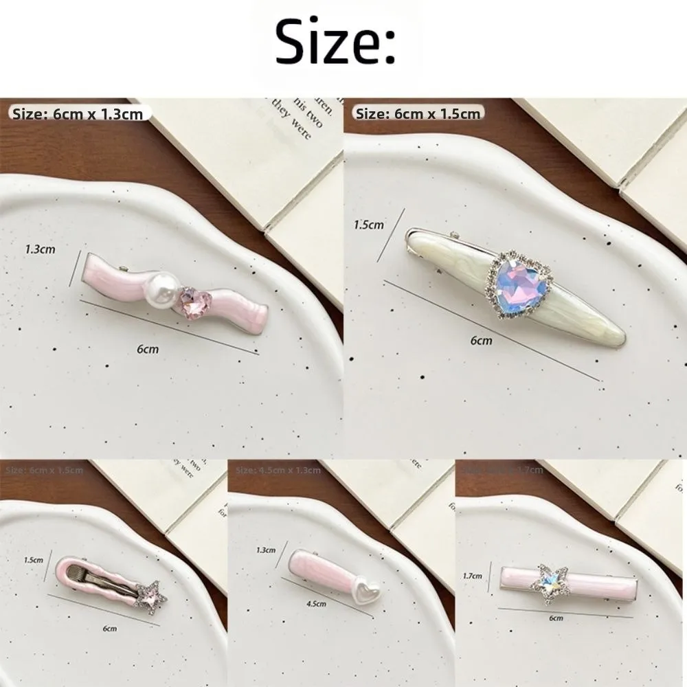 5Pcs/Set Fashion Sweet Galaxy Pink Hair Clips Cool Shiny Rhinestone Hairpins Heart Shape Star Pentagram Barrettes Women Girls