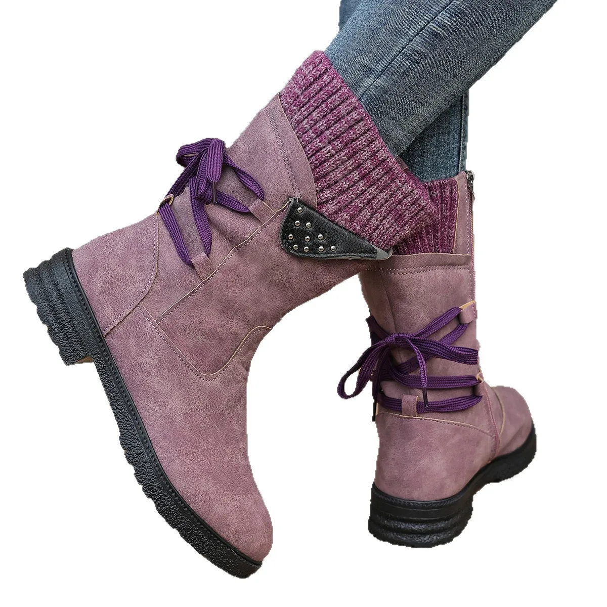 Autumn Winter 2025 Shoes for Women Mid-calf Boots Fashion Suede Snow Boots Zipper Warm Boots for Women Shoes Low-heeled Boots