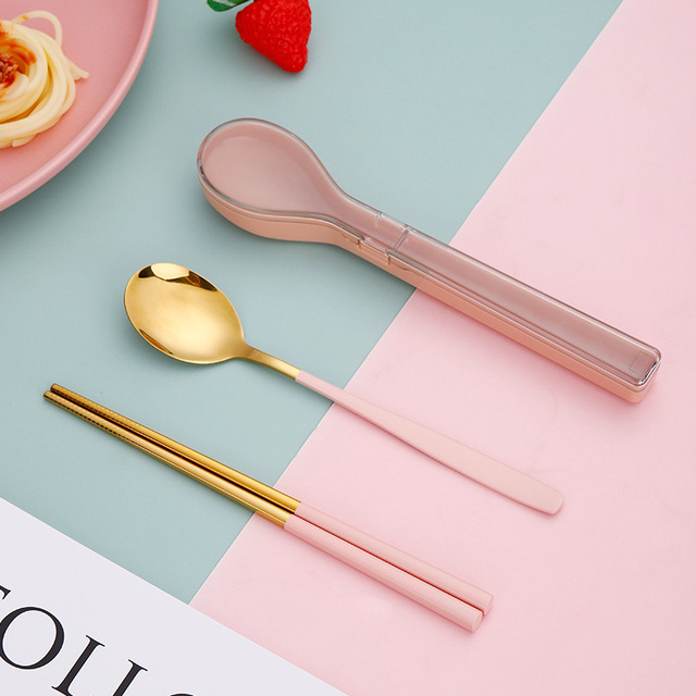 Stainless Steel Cutlery Set Portable Spoon and Chopsticks Set Portable Cutlery Box Set Student Travel Cutlery Set